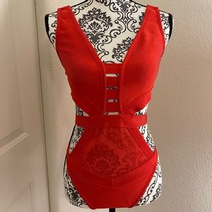 Red One-Piece Mesh Bathing Suit